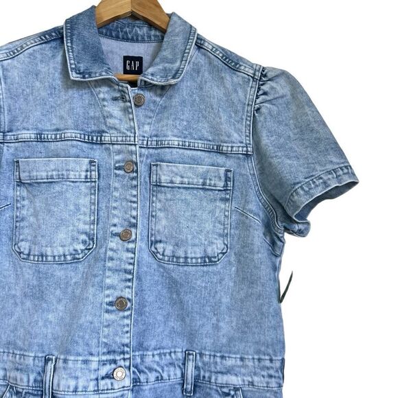 Gap Acid Wash Puff Sleeve Denim Romper - Picture 6 of 10